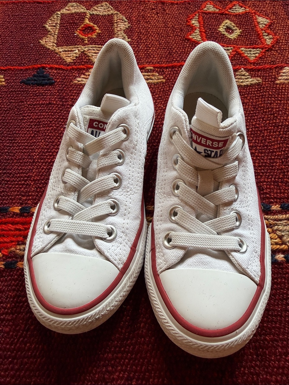 Converse White Low-Top Sneakers with Red Trim